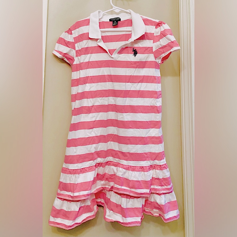 NWOT Girls ruffle U.S. Polo pink and white dress